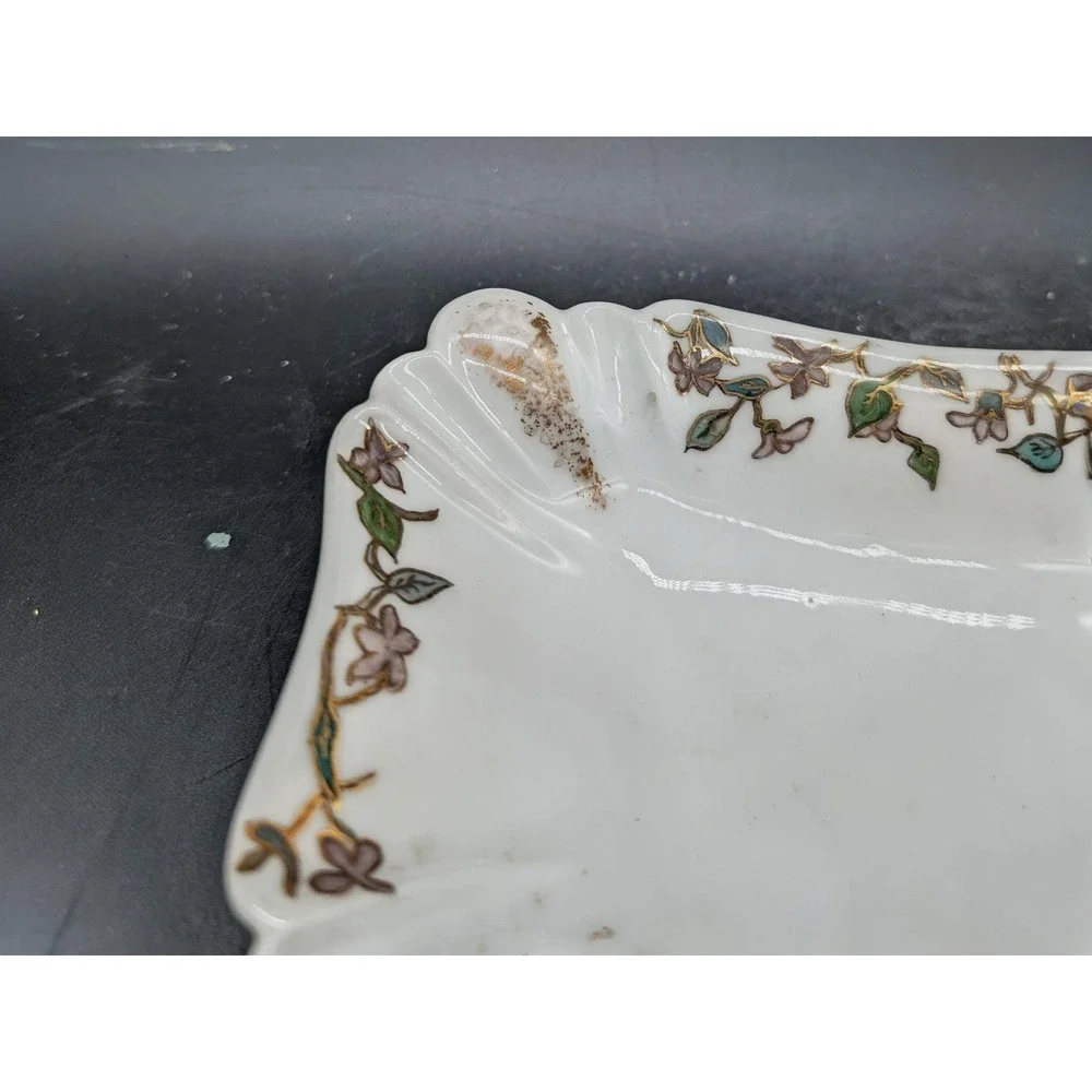 Haviland & Co Limoges‎ France Floral Porcelain Trinket Dish Gold Gilt Scalloped